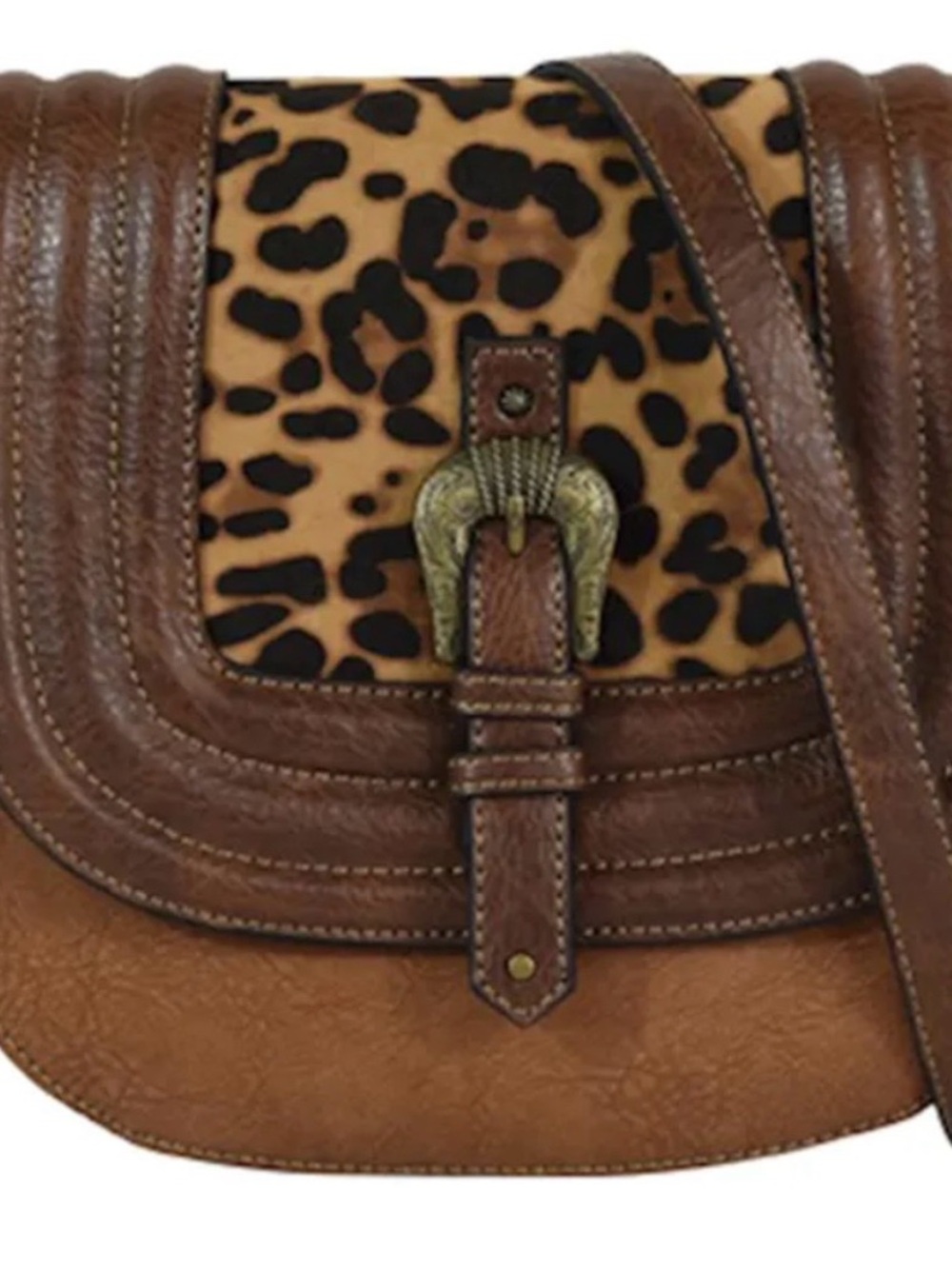 NWT Justin Boots Brown Leather Crossbody with Leopard Accent